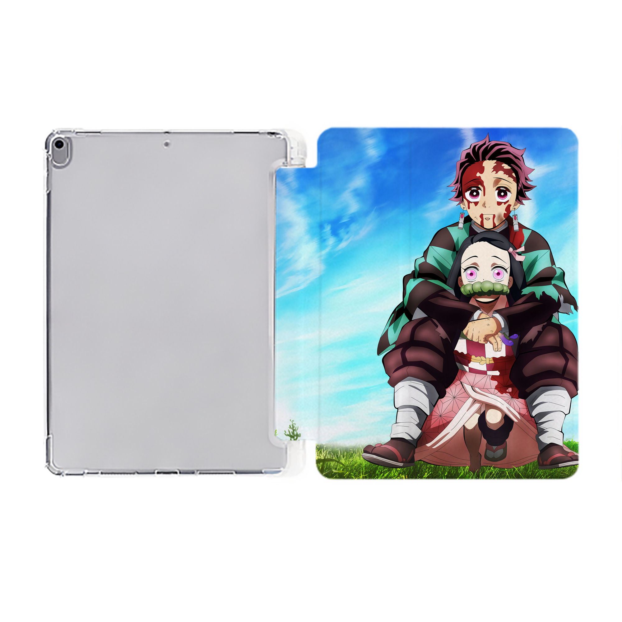 （画像用） 鬼滅の刃（きめつのやいば）竈門 炭治郎／かまど たんじろう Kamado Tanjirou IPad ケース ペン収納付き 三つ折りスタンド PUレザー×シリコン 対応機種9.5/10.5/10.9インチ